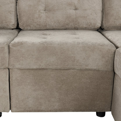 82.6 L-shape Sofa Bed Pull-out Sleeper Sofa with Wheels, USB Ports, Power Sockets for Living Room (SG001230AA), Khaki