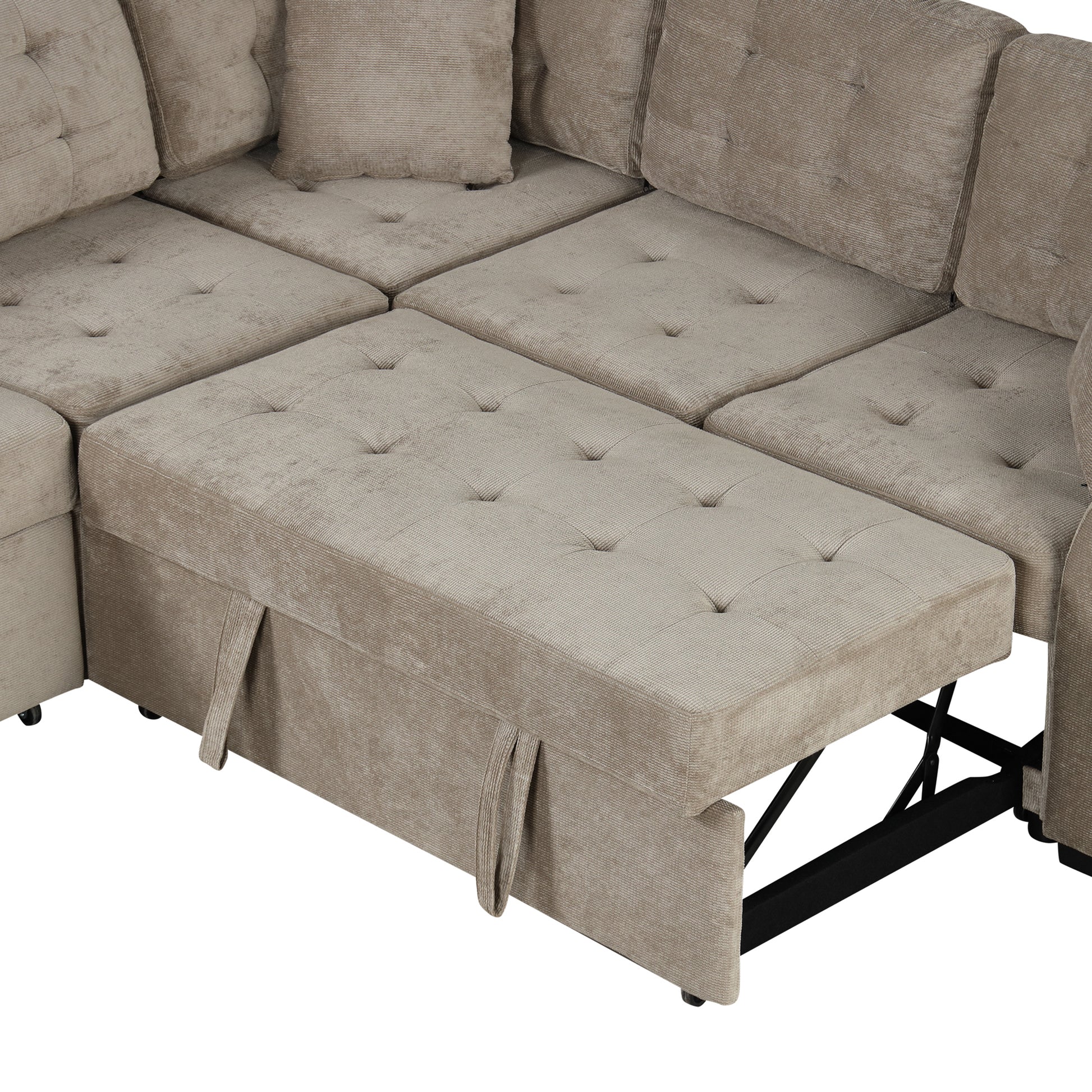 82.6 L-shape Sofa Bed Pull-out Sleeper Sofa with Wheels, USB Ports, Power Sockets for Living Room (SG001230AA), Khaki
