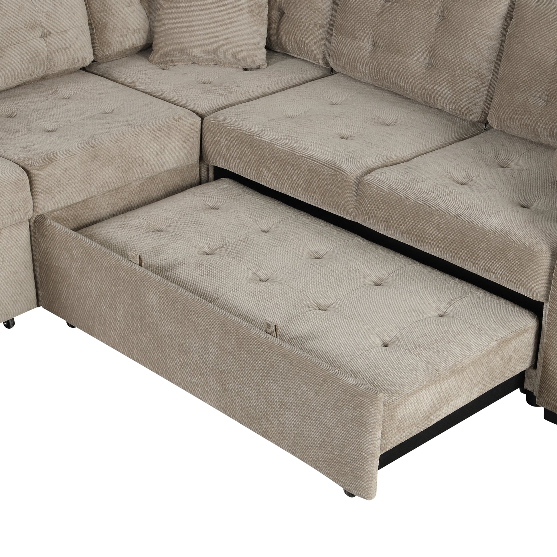 82.6 L-shape Sofa Bed Pull-out Sleeper Sofa with Wheels, USB Ports, Power Sockets for Living Room (SG001230AA), Khaki