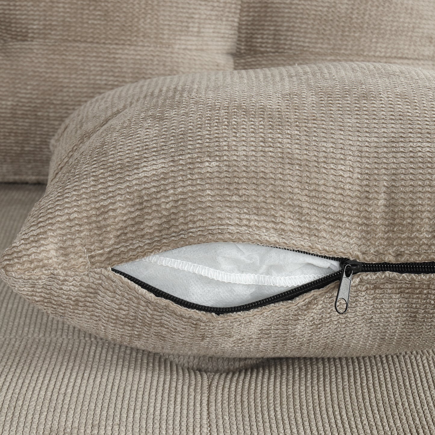 Khaki Velvet L-Shaped Sofa Bed with Wheels and USB