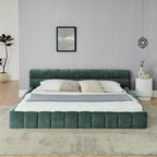 King size Upholstered Bed Frame with Thick Fabric, Chenille Fabric Grounded Queen Size Platform Bed with Headboard and Solid Frame. No Box Spring Needed-green(88.5''*85.5''*24'')