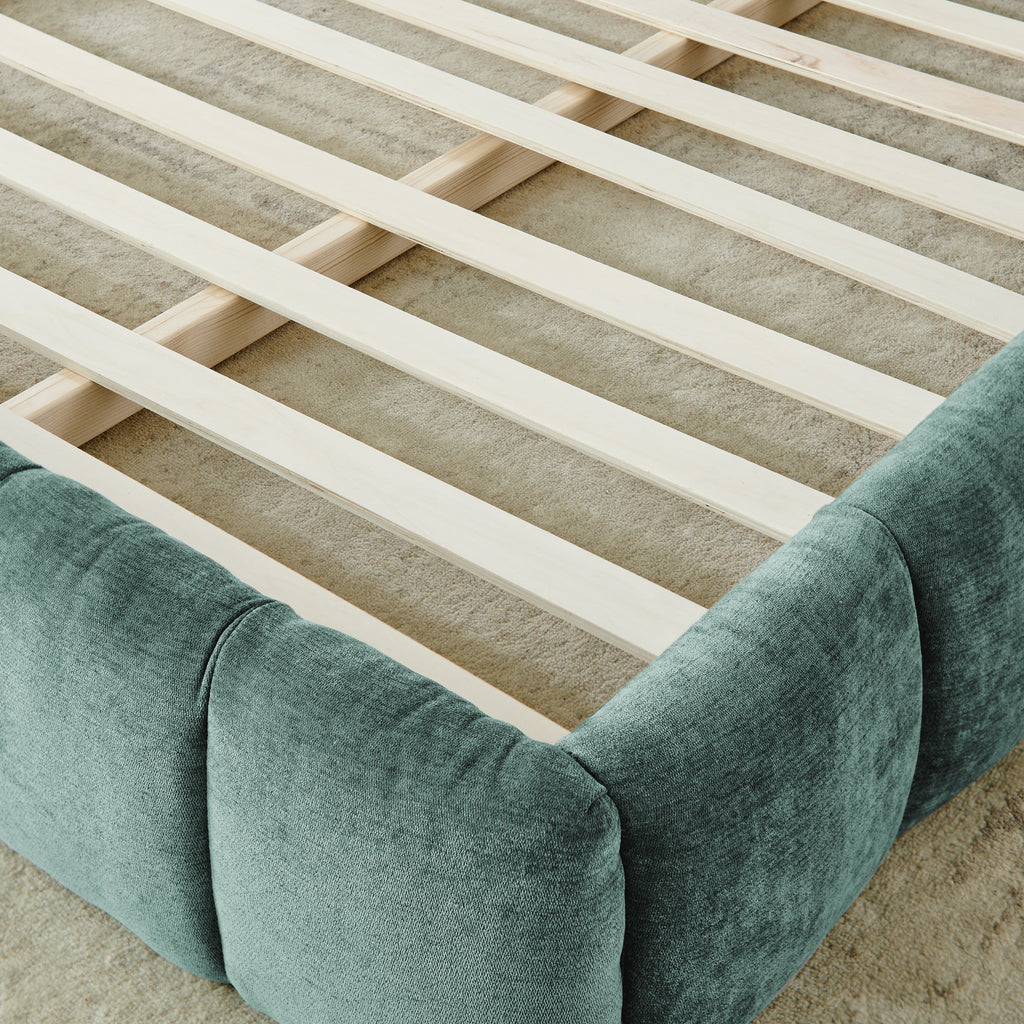 King size Upholstered Bed Frame with Thick Fabric, Chenille Fabric Grounded Queen Size Platform Bed with Headboard and Solid Frame. No Box Spring Needed-green(88.5''*85.5''*24'')