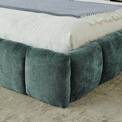 King size Upholstered Bed Frame with Thick Fabric, Chenille Fabric Grounded Queen Size Platform Bed with Headboard and Solid Frame. No Box Spring Needed-green(88.5''*85.5''*24'')