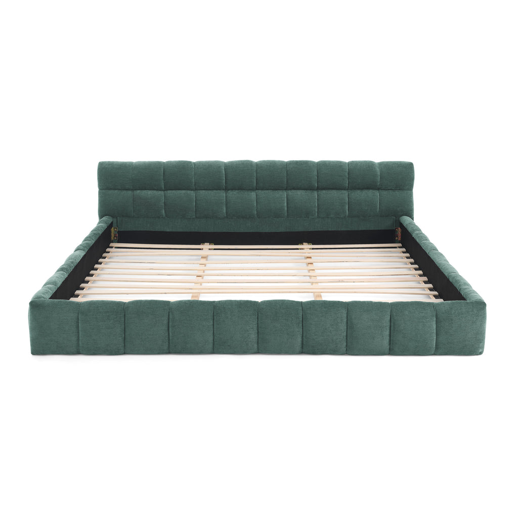 King size Upholstered Bed Frame with Thick Fabric, Chenille Fabric Grounded Queen Size Platform Bed with Headboard and Solid Frame. No Box Spring Needed-green(88.5''*85.5''*24'')