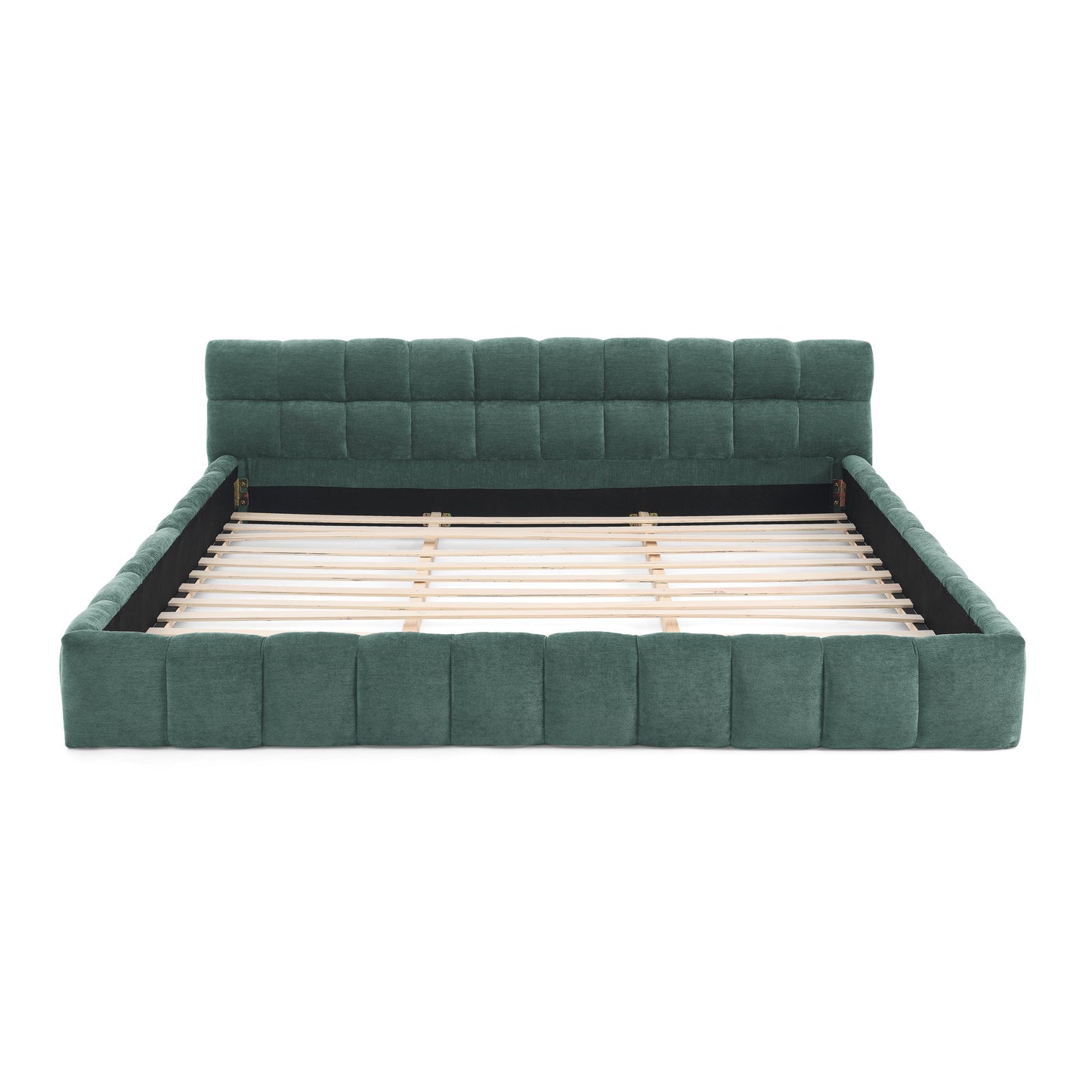 King size Upholstered Bed Frame with Thick Fabric, Chenille Fabric Grounded Queen Size Platform Bed with Headboard and Solid Frame. No Box Spring Needed-green(88.5''*85.5''*24'')
