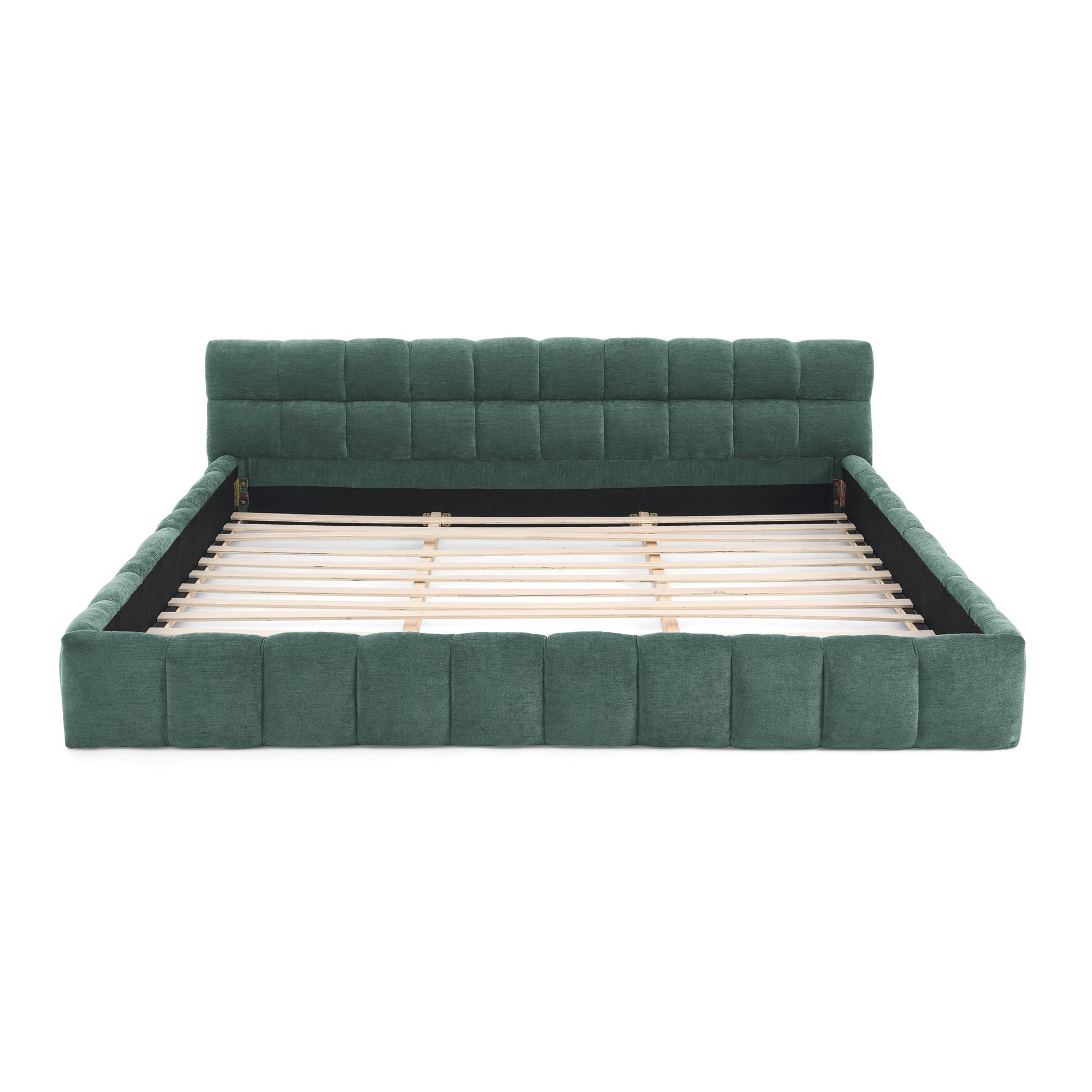 King size Upholstered Bed Frame with Thick Fabric, Chenille Fabric Grounded Queen Size Platform Bed with Headboard and Solid Frame. No Box Spring Needed-green(88.5''*85.5''*24'')