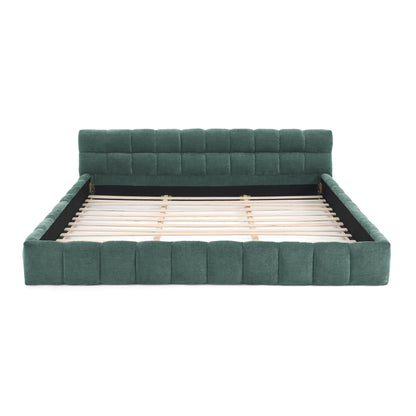 King size Upholstered Bed Frame with Thick Fabric, Chenille Fabric Grounded Queen Size Platform Bed with Headboard and Solid Frame. No Box Spring Needed-green(88.5''*85.5''*24'')