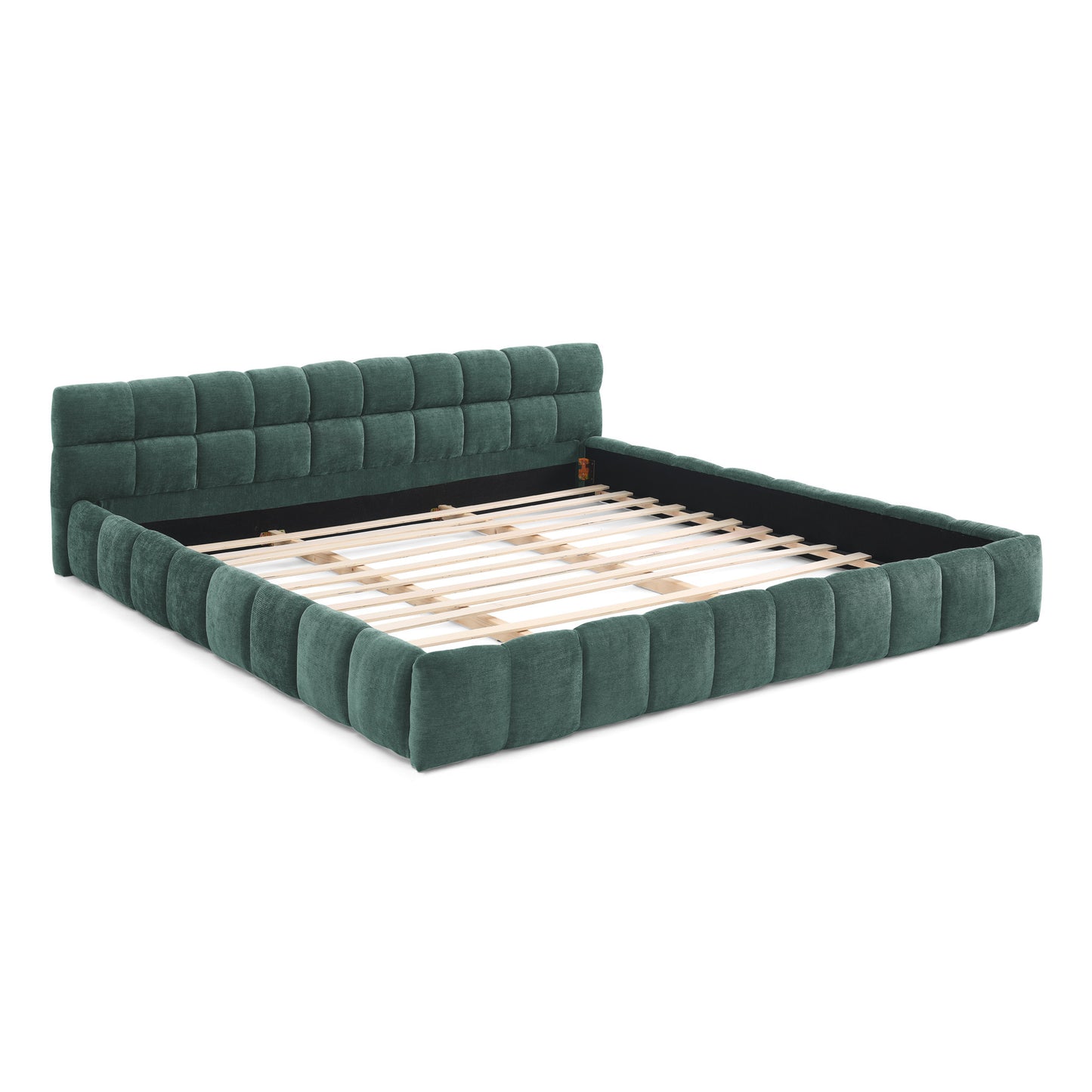 King size Upholstered Bed Frame with Thick Fabric, Chenille Fabric Grounded Queen Size Platform Bed with Headboard and Solid Frame. No Box Spring Needed-green(88.5''*85.5''*24'')