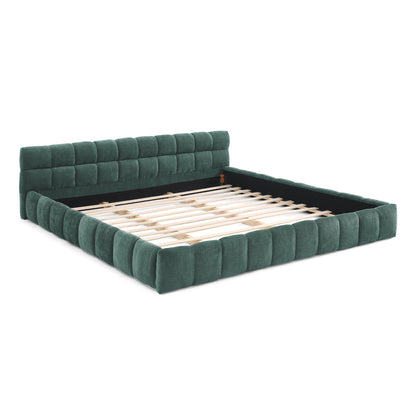 King size Upholstered Bed Frame with Thick Fabric, Chenille Fabric Grounded Queen Size Platform Bed with Headboard and Solid Frame. No Box Spring Needed-green(88.5''*85.5''*24'')