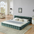 King size Upholstered Bed Frame with Thick Fabric, Chenille Fabric Grounded Queen Size Platform Bed with Headboard and Solid Frame. No Box Spring Needed-green(88.5''*85.5''*24'')