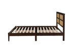 King Size Bed with Rattan Headboard, Two Storage Drawers, Rubber Wood Bed with Enhanced Support Salts and Feet,Espresso