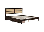 King Size Bed with Rattan Headboard, Two Storage Drawers, Rubber Wood Bed with Enhanced Support Salts and Feet,Espresso