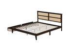 King Size Bed with Rattan Headboard, Two Storage Drawers, Rubber Wood Bed with Enhanced Support Salts and Feet,Espresso