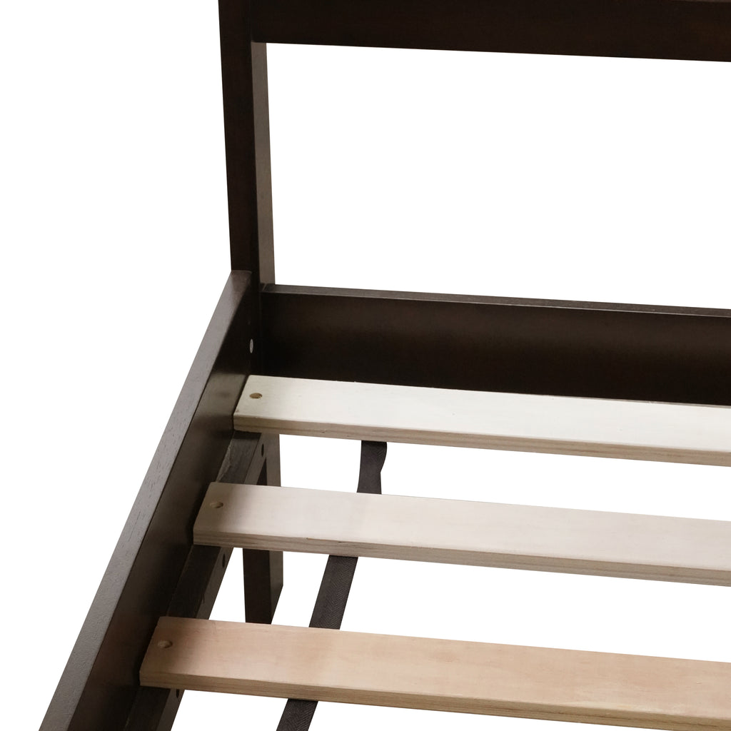 King Size Bed with Rattan Headboard, Two Storage Drawers, Rubber Wood Bed with Enhanced Support Salts and Feet,Espresso