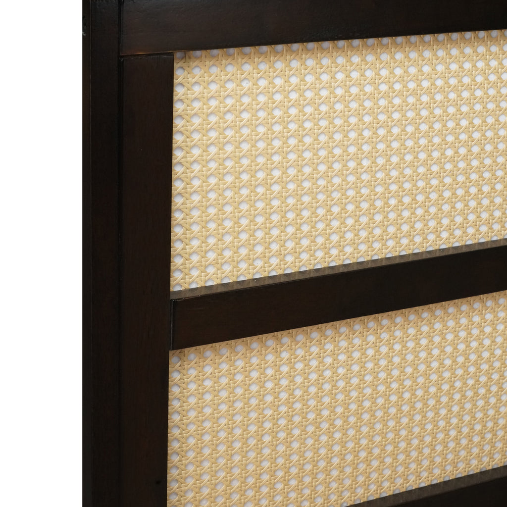 King Size Bed with Rattan Headboard, Two Storage Drawers, Rubber Wood Bed with Enhanced Support Salts and Feet,Espresso