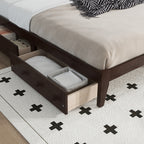 King Size Bed with Rattan Headboard, Two Storage Drawers, Rubber Wood Bed with Enhanced Support Salts and Feet,Espresso