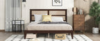 King Size Bed with Rattan Headboard, Two Storage Drawers, Rubber Wood Bed with Enhanced Support Salts and Feet,Espresso