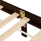 King Pine wooden Bed with Rattan Headboard and Footboard, with Central Enhanced Bed Platform ,Espresso