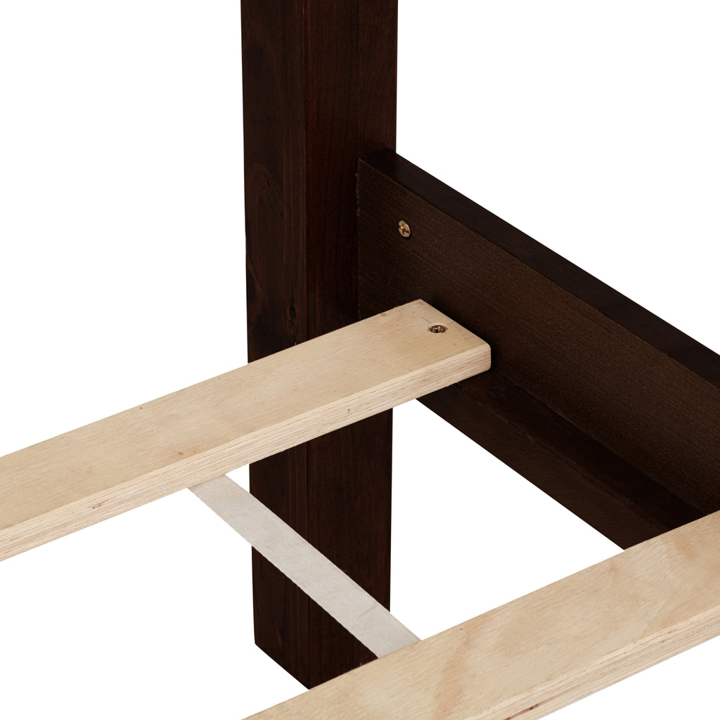 King Pine wooden Bed with Rattan Headboard and Footboard, with Central Enhanced Bed Platform ,Espresso