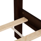 King Pine wooden Bed with Rattan Headboard and Footboard, with Central Enhanced Bed Platform ,Espresso