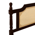 King Pine wooden Bed with Rattan Headboard and Footboard, with Central Enhanced Bed Platform ,Espresso