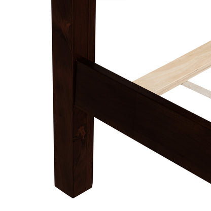 King Pine wooden Bed with Rattan Headboard and Footboard, with Central Enhanced Bed Platform ,Espresso