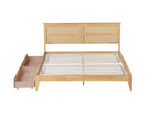 King Size Bed with Rattan Headboard, Two Storage Drawers, Rubber Wood Bed with Enhanced Support Salts and Feet,White Oak