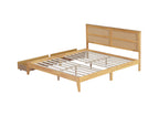 King Size Bed with Rattan Headboard, Two Storage Drawers, Rubber Wood Bed with Enhanced Support Salts and Feet,White Oak