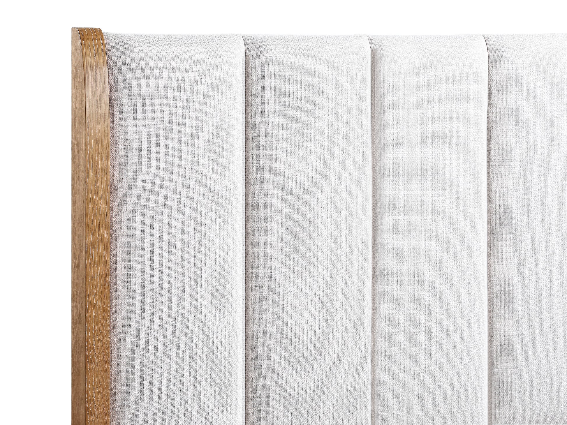 1pc King Bed Beautifully Off-White Upholstered Headboard Fram Rich Natural Wood Finish Brown Wooden Bedroom Furniture Bed Frame