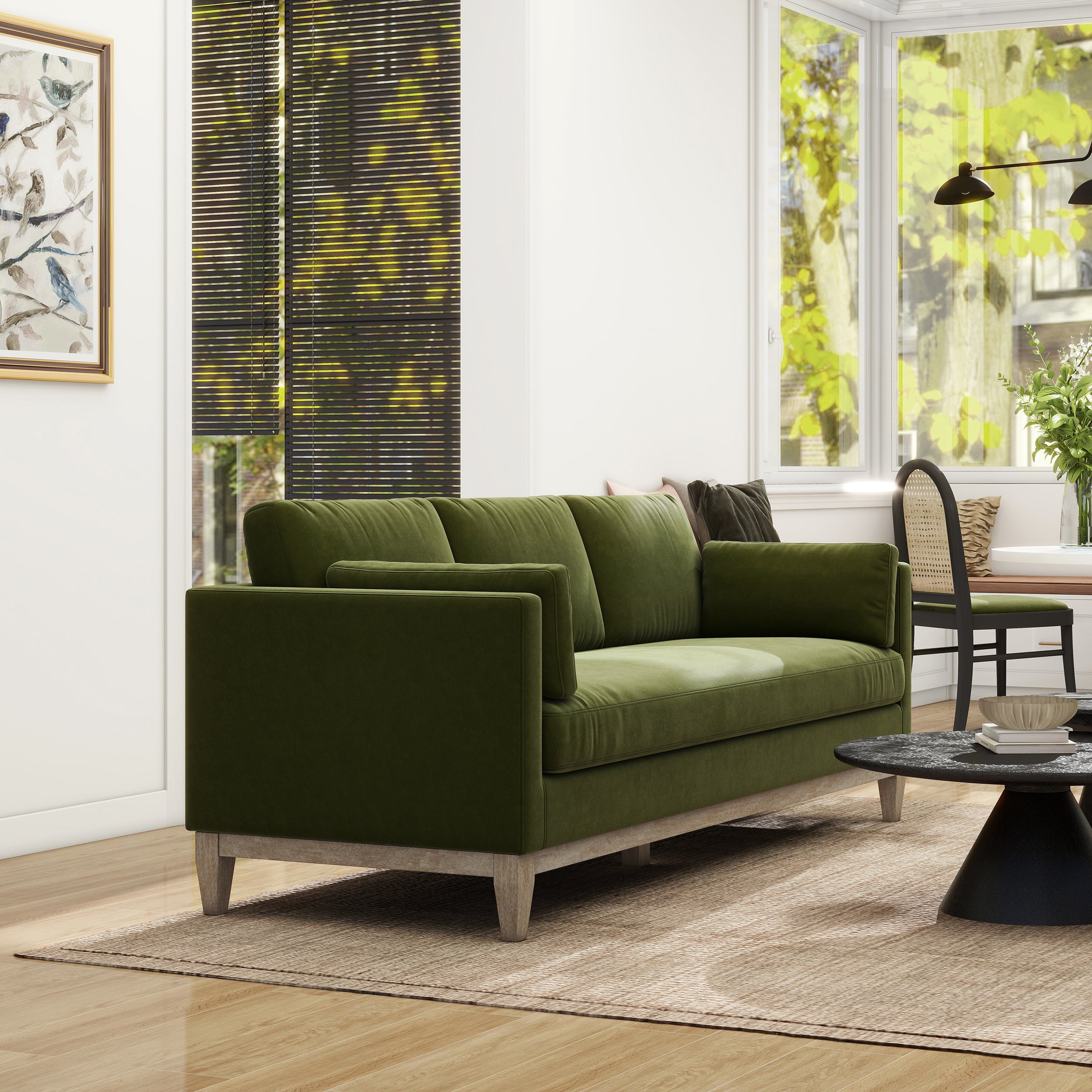 Knox 84' Modern Farmhouse Sofa, Olive Green Performance Velvet