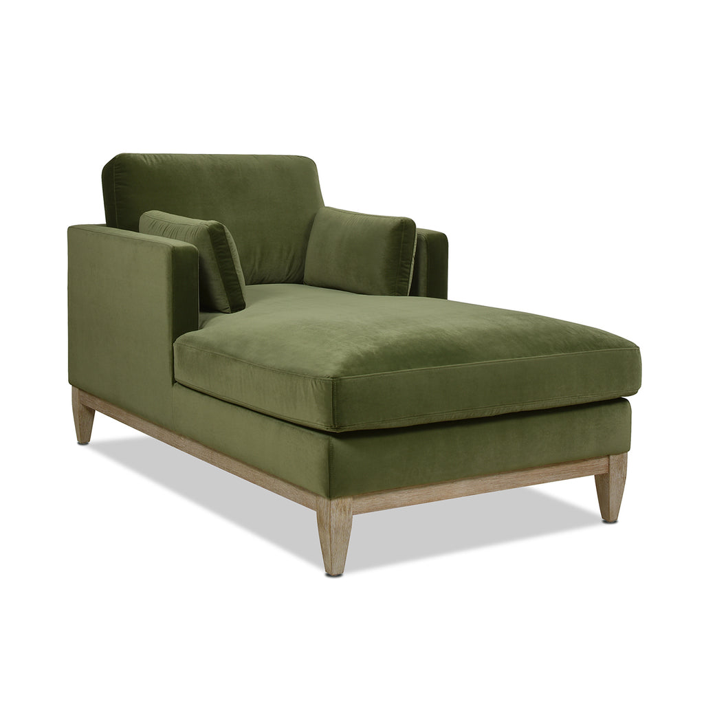 Knox 65' Modern Farmhouse Chaise Lounge Chair, Olive Green Performance Velvet