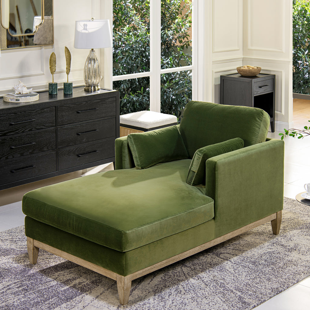Knox 65' Modern Farmhouse Chaise Lounge Chair, Olive Green Performance Velvet