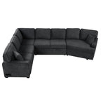 126' L-shaped Sofa Sectional Sofa Couch Pull-out Sofa Bed with Charging Devices and Cup Holders for Living Room, Blue Black