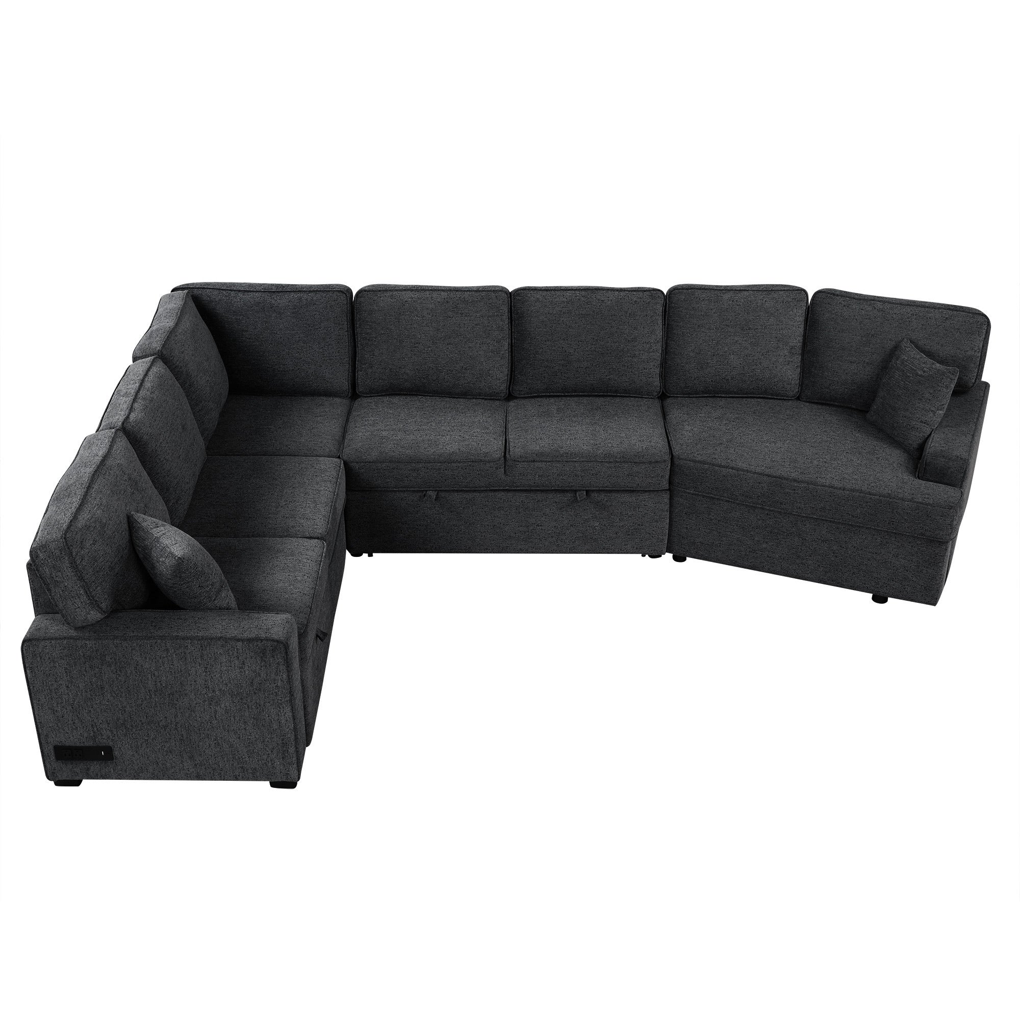 126' L-shaped Sofa Sectional Sofa Couch Pull-out Sofa Bed with Charging Devices and Cup Holders for Living Room, Blue Black