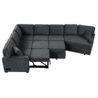 126' L-shaped Sofa Sectional Sofa Couch Pull-out Sofa Bed with Charging Devices and Cup Holders for Living Room, Blue Black