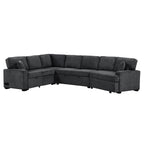 126' L-shaped Sofa Sectional Sofa Couch Pull-out Sofa Bed with Charging Devices and Cup Holders for Living Room, Blue Black