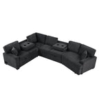 126' L-shaped Sofa Sectional Sofa Couch Pull-out Sofa Bed with Charging Devices and Cup Holders for Living Room, Blue Black