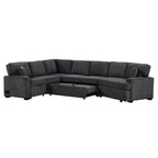 126' L-shaped Sofa Sectional Sofa Couch Pull-out Sofa Bed with Charging Devices and Cup Holders for Living Room, Blue Black