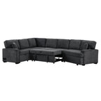 126' L-shaped Sofa Sectional Sofa Couch Pull-out Sofa Bed with Charging Devices and Cup Holders for Living Room, Blue Black