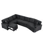 126' L-shaped Sofa Sectional Sofa Couch Pull-out Sofa Bed with Charging Devices and Cup Holders for Living Room, Blue Black