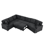 126' L-shaped Sofa Sectional Sofa Couch Pull-out Sofa Bed with Charging Devices and Cup Holders for Living Room, Blue Black