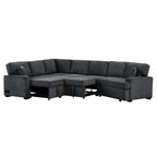 126' L-shaped Sofa Sectional Sofa Couch Pull-out Sofa Bed with Charging Devices and Cup Holders for Living Room, Blue Black