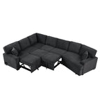 126' L-shaped Sofa Sectional Sofa Couch Pull-out Sofa Bed with Charging Devices and Cup Holders for Living Room, Blue Black