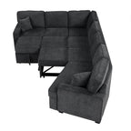 126' L-shaped Sofa Sectional Sofa Couch Pull-out Sofa Bed with Charging Devices and Cup Holders for Living Room, Blue Black