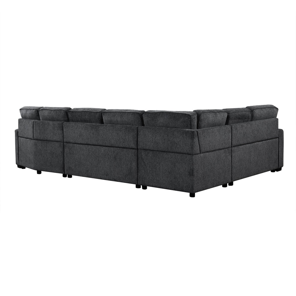 126' L-shaped Sofa Sectional Sofa Couch Pull-out Sofa Bed with Charging Devices and Cup Holders for Living Room, Blue Black