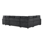 126' L-shaped Sofa Sectional Sofa Couch Pull-out Sofa Bed with Charging Devices and Cup Holders for Living Room, Blue Black