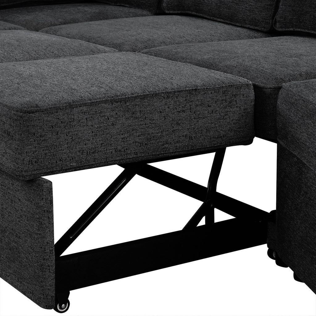 126' L-shaped Sofa Sectional Sofa Couch Pull-out Sofa Bed with Charging Devices and Cup Holders for Living Room, Blue Black