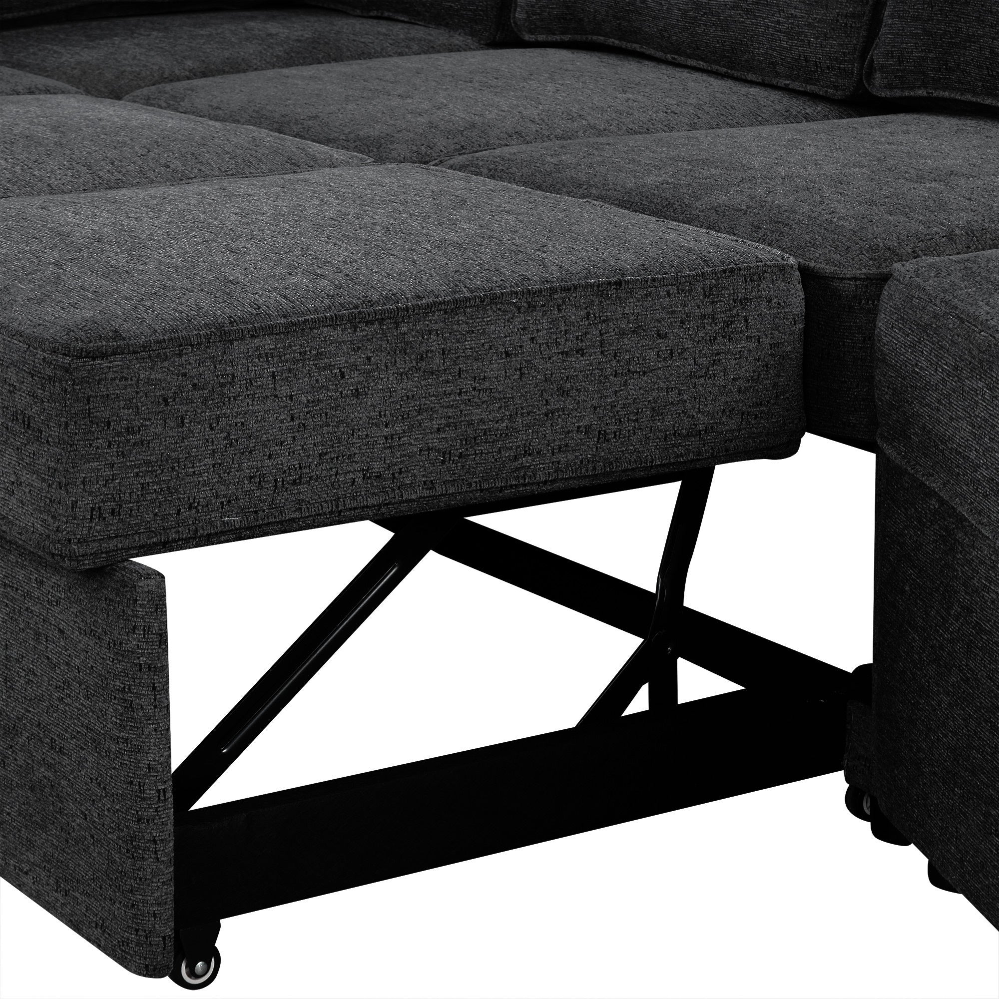 126' L-shaped Sofa Sectional Sofa Couch Pull-out Sofa Bed with Charging Devices and Cup Holders for Living Room, Blue Black