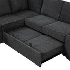 126' L-shaped Sofa Sectional Sofa Couch Pull-out Sofa Bed with Charging Devices and Cup Holders for Living Room, Blue Black