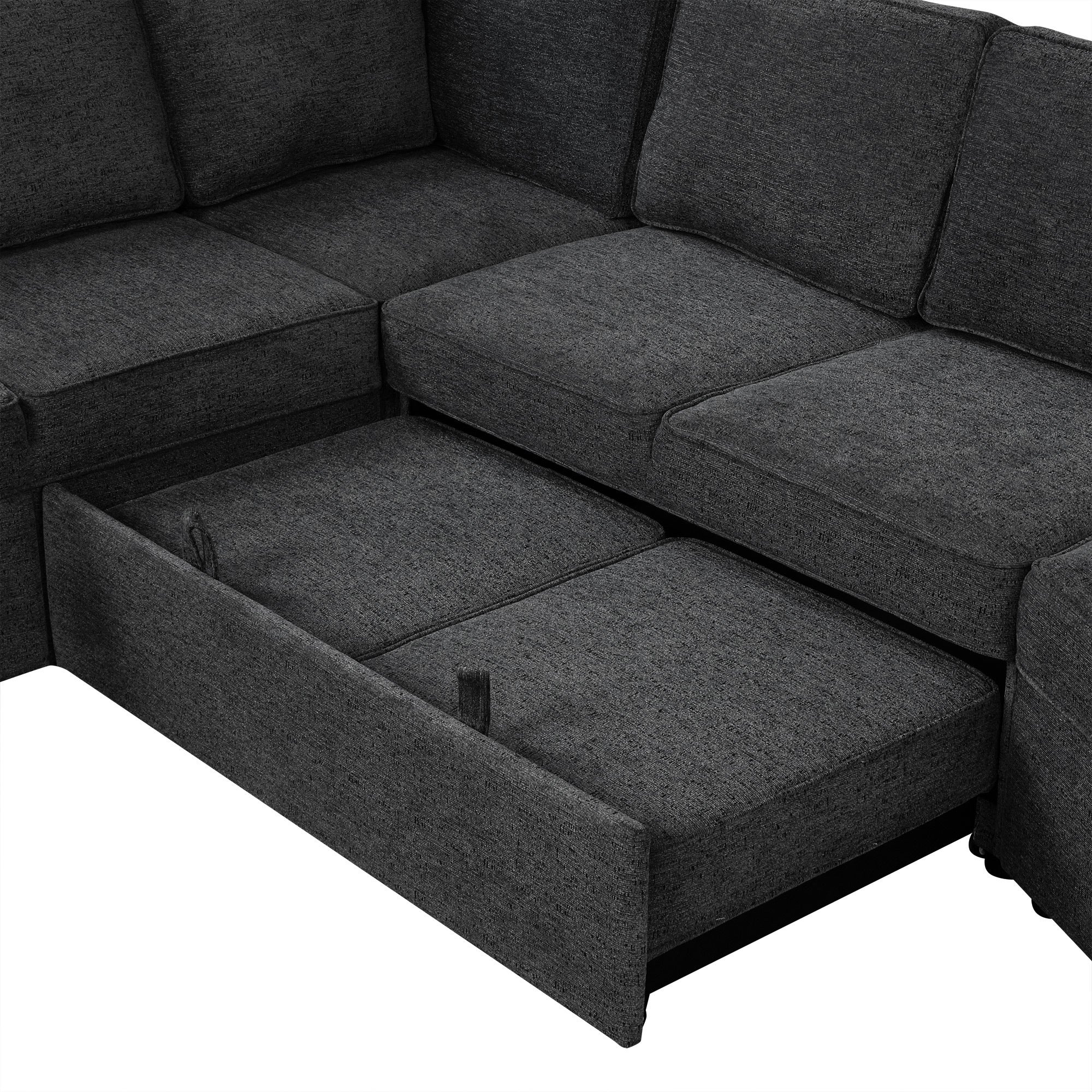 126' L-shaped Sofa Sectional Sofa Couch Pull-out Sofa Bed with Charging Devices and Cup Holders for Living Room, Blue Black